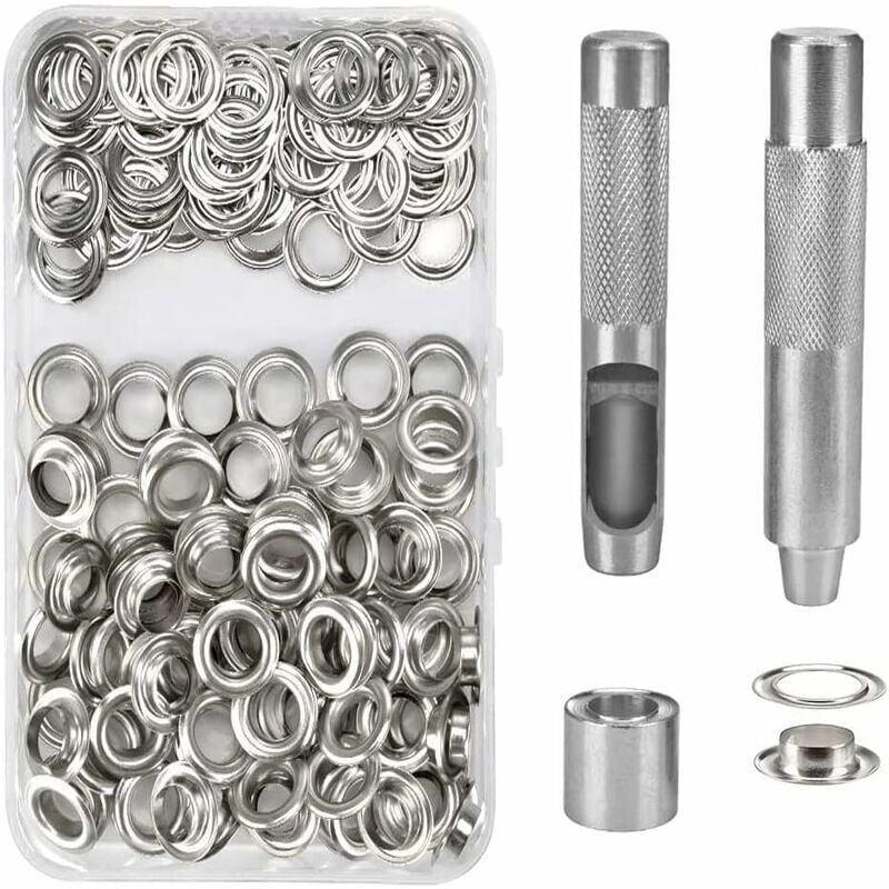 Umnuou - 100 Kit de Grommets Eyelets Outils Metal Ensembles Oeillets 14mm Grommet Kit Oeillet pour Toile Bache Tente de Réparation Argent