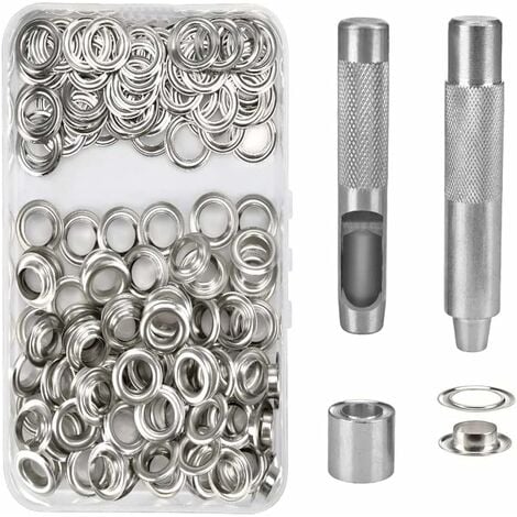100 Kit de Grommets Eyelets Outils Metal Ensembles Oeillets 14mm Grommet Kit Oeillet pour Toile Bâche Tente de Réparation Argent