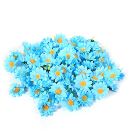 100 künstliche Gerbera-Gänseblümchen, 4 cm, für Bastelarbeiten, Hochzeiten, Dekoration (Hellblaues Set)