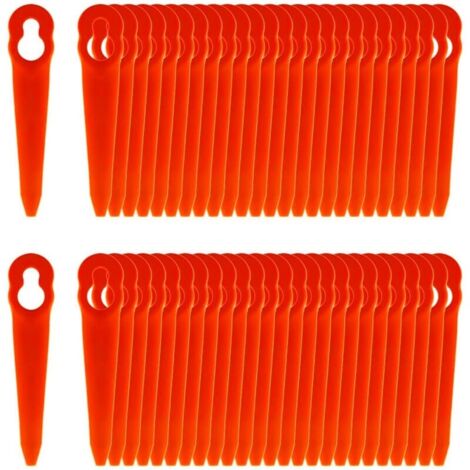 100 lames plastique ultra-minces orange L83. Pour tondeuses spécifiques, coupe nette et précise.