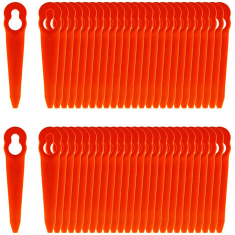 100 lames plastique ultra-minces orange L83. Pour tondeuses spécifiques, coupe nette et précise.