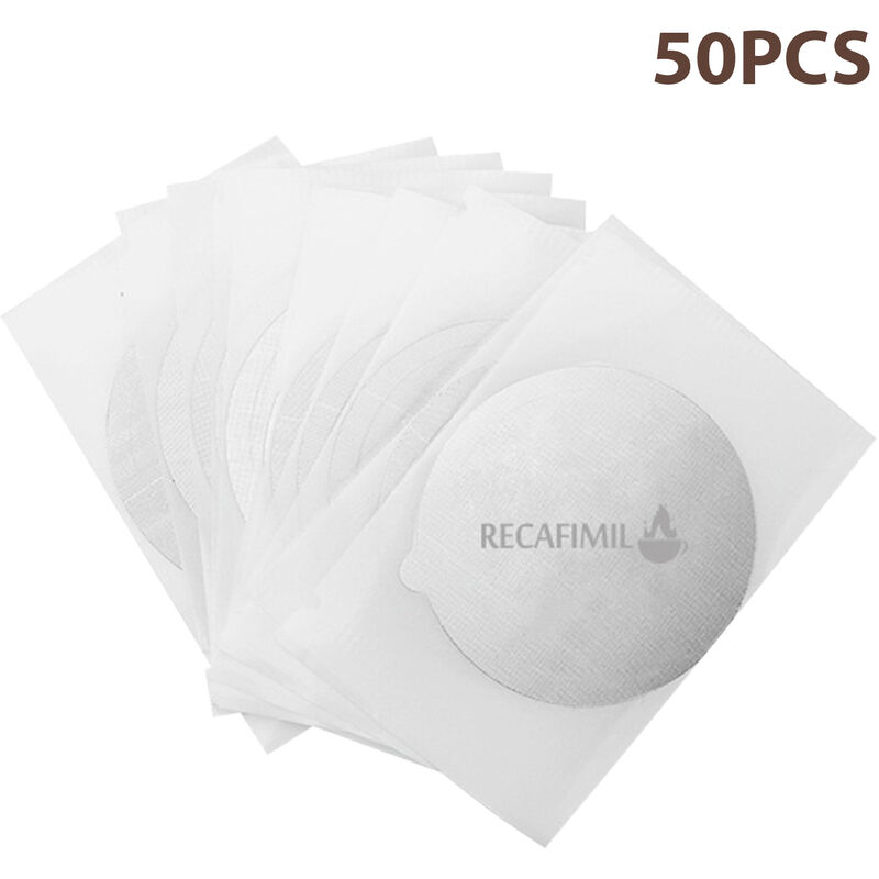 

50 hojas de capsulas de cafe de 59 mm tapas de papel de aluminio desechables para reutilizar capsulas de cafe tapa de sellos de papel de aluminio