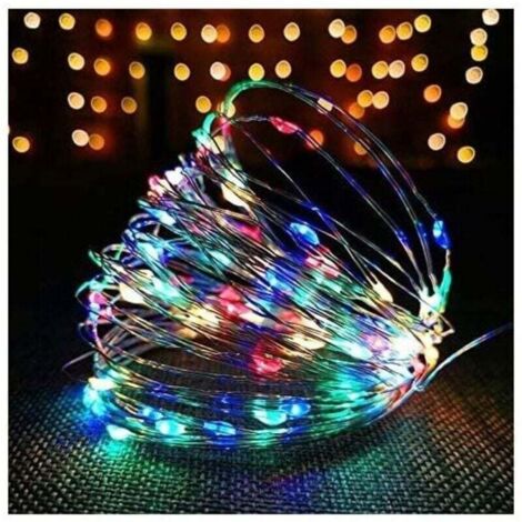 100 LED-Lichterkette aus Kupferdraht mit USB-Anschluss, 10 m Kabel, Fernbedienung, 8 Programme für Partys, Weihnachten, Halloween, Hochzeiten, Feiern (mehrfarbig) [Energieklasse A+]