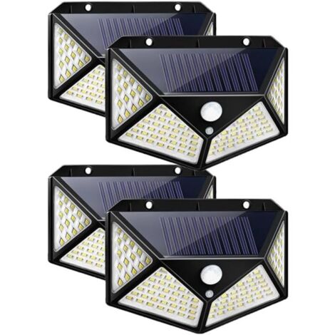 100 LED Outdoor Solar Light, Garden Lighting, Waterproof, with Motion Sensor, Solar Wall Light, 3 Garden Modes (Set of 4) [Energy Class A+++]