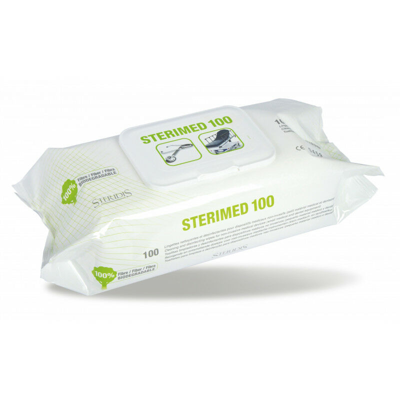 Steridis - 100 Lingettes désinfectantes et nettoyantes Sterimed - Blanc