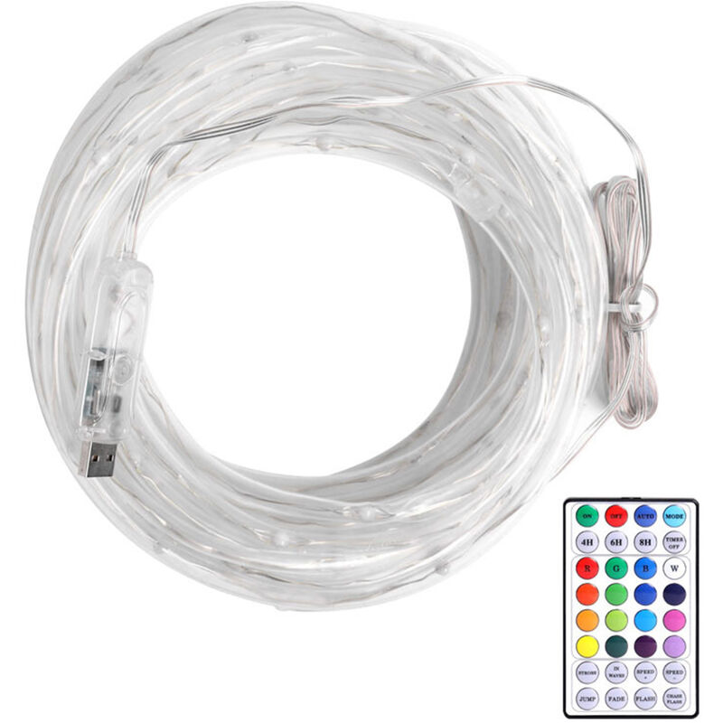 

Happyshopping - 100 luces LED de cuerda 33 pies 16 colores que cambian USB Powered IP68 Impermeable Twinkle Fairy Tube Strip Light con control remoto