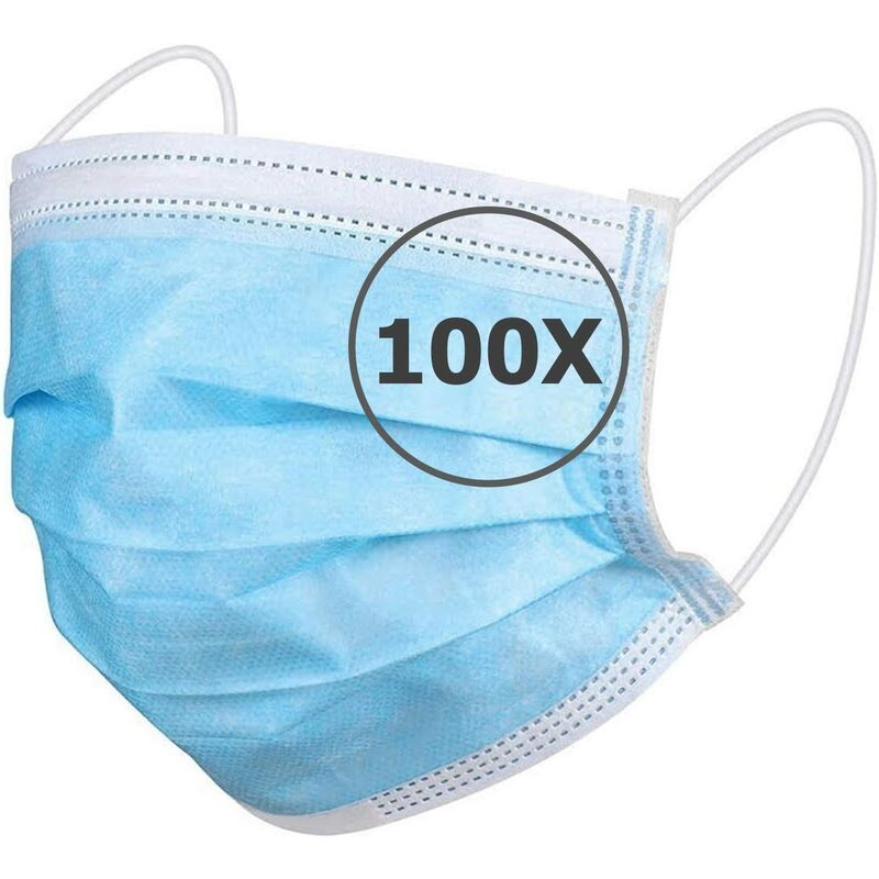 

100 mascarillas higiénicas desechables ligeras, suaves y transpirables mascarillas azules de polipropileno de tres capas con pinza nasal protección
