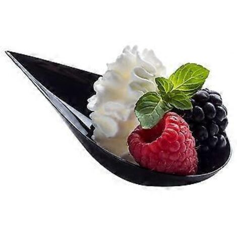 100 mini-assiettes à apéritif en forme de larme - Mini-assiettes à dessert, cuillères de dégustation, mini-cuillères en plastique, bols à dessert, noir