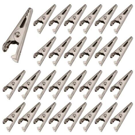 100 Mini Clip Coccodrillo, 27 mm, in Metallo con Rivestimento di Nickel e Molla, per Test Elettronici