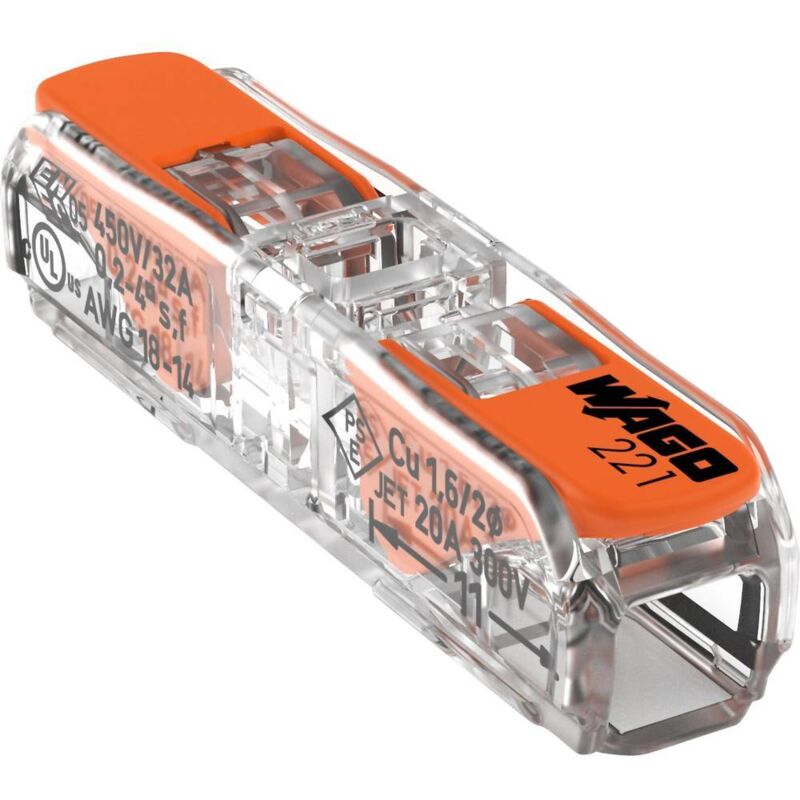 Wago - 221-2411 Borne de raccordement flexible: 0.14-4 mm² rigide: 0.2-4 mm² Nombre de pôles: 1 60 pc(s) transparent, ora