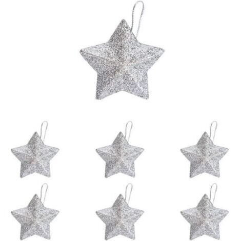 100 mini décorations de sapin de Noël en forme d'étoile, décorations de Noël, fournitures pour fête de Noël à faire soi-même (argenté)