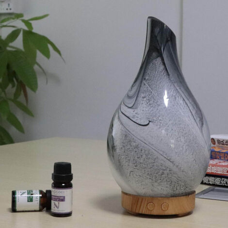 100-ml-Ultraschall-Luftbefeuchter, Diffusor für ätherische Öle, weiße Glasvase mit Holz- und Marmoroptik, vielseitig einsetzbar für Aromatherapie, 255 mm