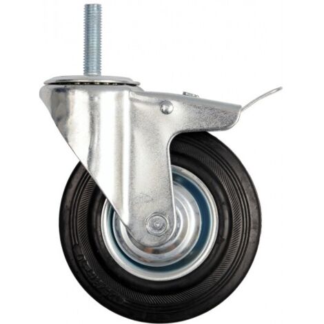 100-mm-Lenkrolle mit schwarzem Gummi, Bremse, Gewindespindel und Lager. 87332 vorel