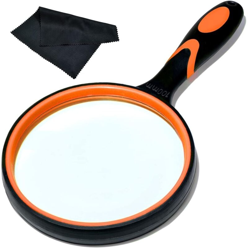 Image of Tragbare Leselupe – 100 mm – 10-fache Vergrößerung – rutschfester Griff aus weichem Gummi