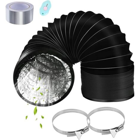 Ø100 mm Tuyau D'evacuation 2.2 m, Tube de Ventilation Tuyau Flexible en Aluminium avec 2 Collier de Serrage inox et 1 Ruban Adhésif Aluminium pour Climatisation Sèche-Linge Extracteur D'Air
