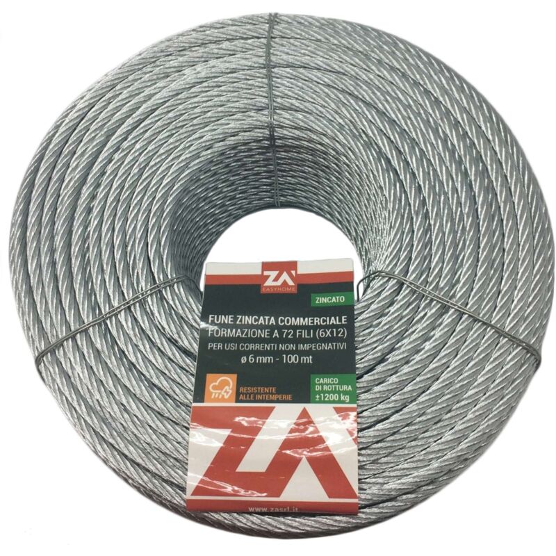 Capaldo - Cordino in acciaio zincato 72 fili,diametro mm.4 rotolo da 100 metri fune cavetto corda - Salone