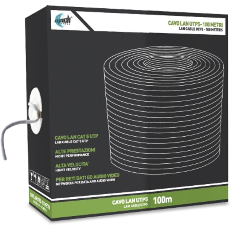 Cable LAN UTP cat 5 gris clair connecteur RJ45 5 mm rouleau de 100 me'tres re'seau internet