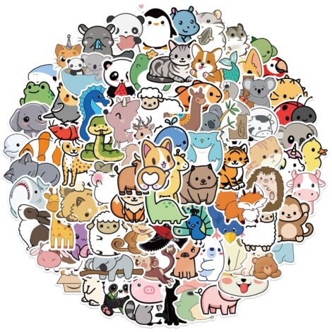 100 niedliche, wasserfeste Cartoon-Tieraufkleber für Laptop, Handy, Wasserflasche, Skateboard, Gitarre, Koffer