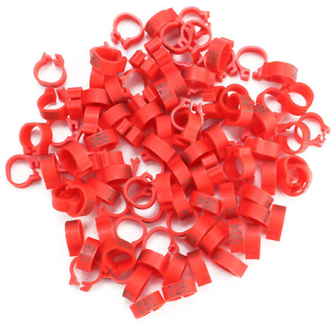 100 nummerierte Kunststoff-Beinringe 001-100 für Taubenbeine, 8 mm, rot (100er-Packung)
