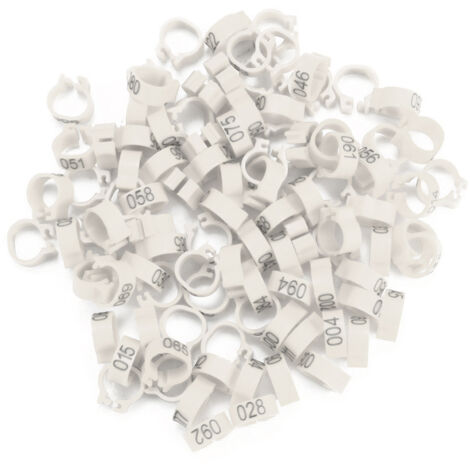 100 nummerierte Kunststoff-Beinringe (001-100) für Taubenbeine, 8 mm, weiß
