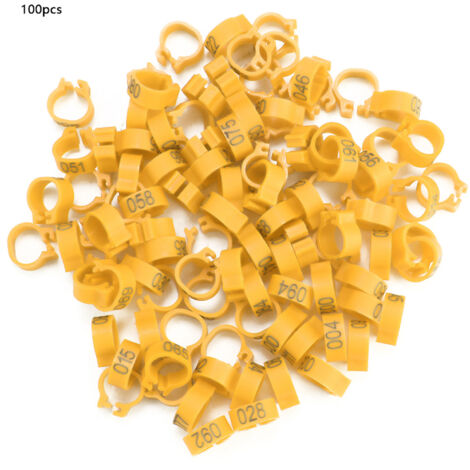 100 nummerierte Kunststoffringe 001-100 für Taubenbeine, 8 mm, gelb (100er-Packung)