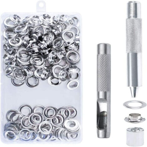 100 Oeillets Kit Oeillets Outils Métalliques Oeillet Kit 10mm Oeillet Oeillet Kit pour Toile Bâche Tente Réparation Argent