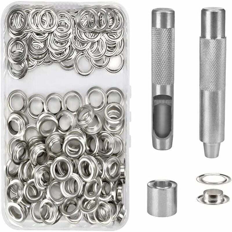 100 Oeillets Kit Oeillets Outils Métalliques Oeillet Kit 14mm Oeillet Oeillet Kit pour Toile Bâche Tente Réparation Argent