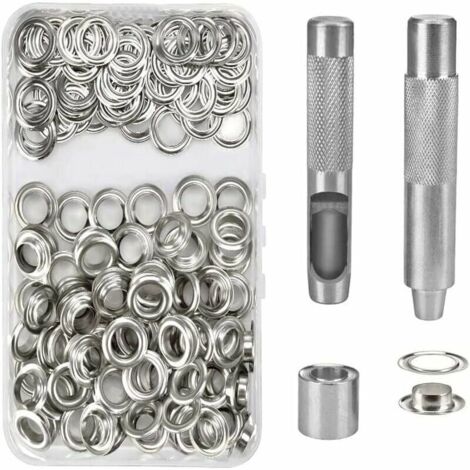 100 Ösen-Set, Ösen, Metallwerkzeuge, Ösen-Sets, 14 mm Ösen-Ösen-Set für die Reparatur von Segeltuchplanen, Zelten, Silber
