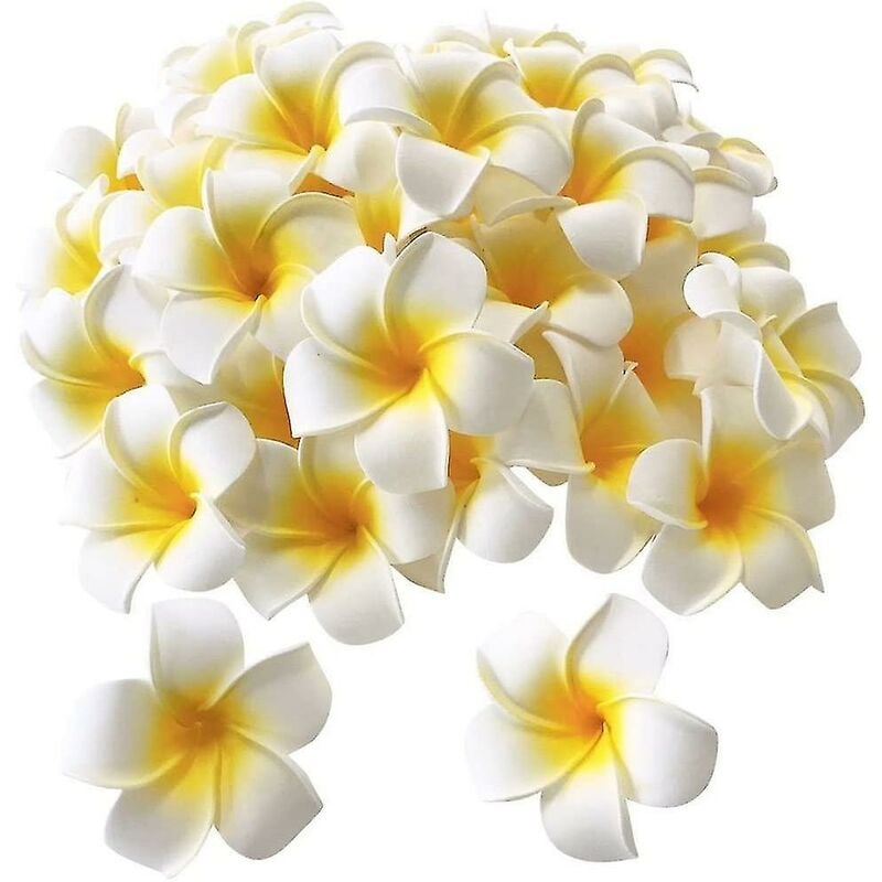 100 Pack Mousse Blanche Frangipanier Hawaïen Artificielle Plumeria Pétales De Fleurs Cap Cheveux Ha