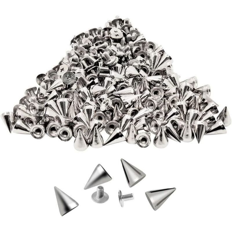 100 paires de clous à vis coniques argentés, style punk, pour loisirs créatifs, cuir, rivets cool (7 x 10 mm)