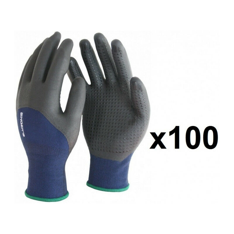 100 paires de gants polyester élastanne 3/4 enduit nitrile avec picots PER134 Singer Taille: 10