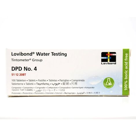 100 Pastiglie Reagenti DPD4 Lovibond per Misurazione Cloro Totale o dell Ozono per Fotometro Elettronico Scuba / MD / PM600 / Multidirect