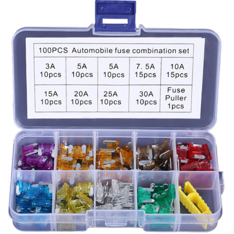 100 PCS 12V-32V Basse Profil Fusibles Mécaniques de Voiture pour Véhicule Auto Moto Bateau Camion, Assortiment Voiture Fusible à Lame Small, 3A -30A