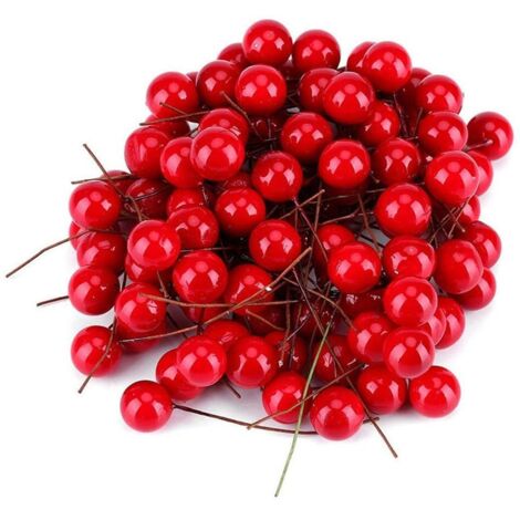 100 Pcs Baies de Houx Artificielles 10mm, Décorations de Noël pour Arbre, Guirlande de Baies, DIY Artisanat