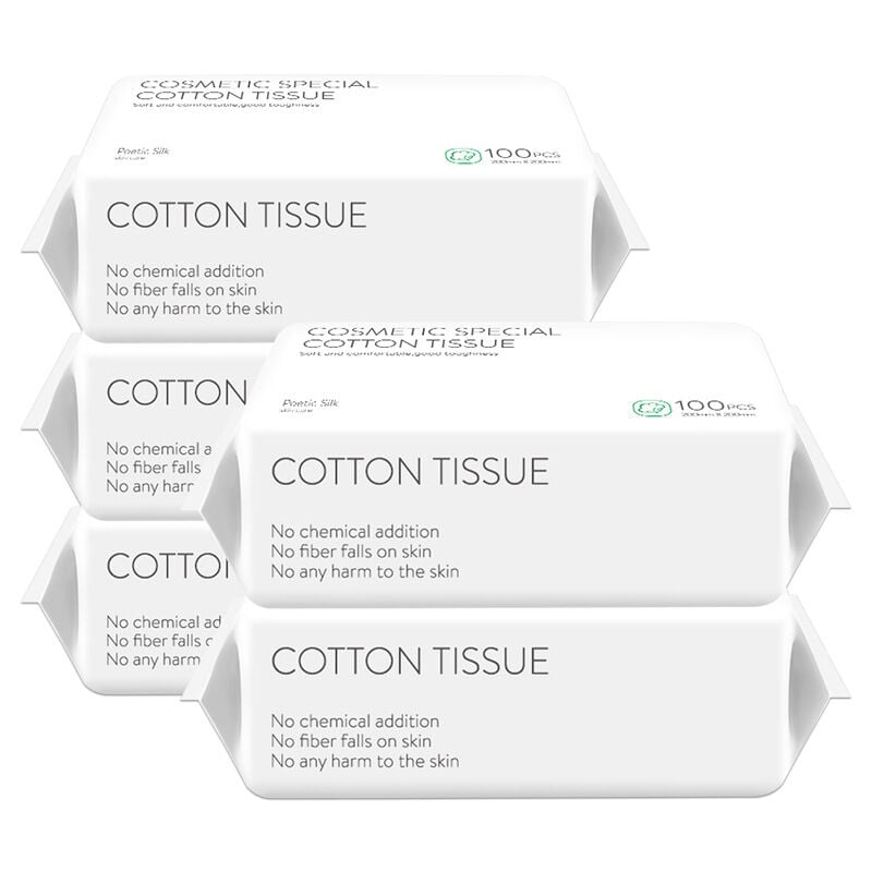 Tlily - 100 Pcs / BoîTe en Coton Doux Serviettes Jetables pour le Visage Visage DéMaquillant pour les Yeux Tissu BéBé pour Peau Sensible (Paquet de 5)