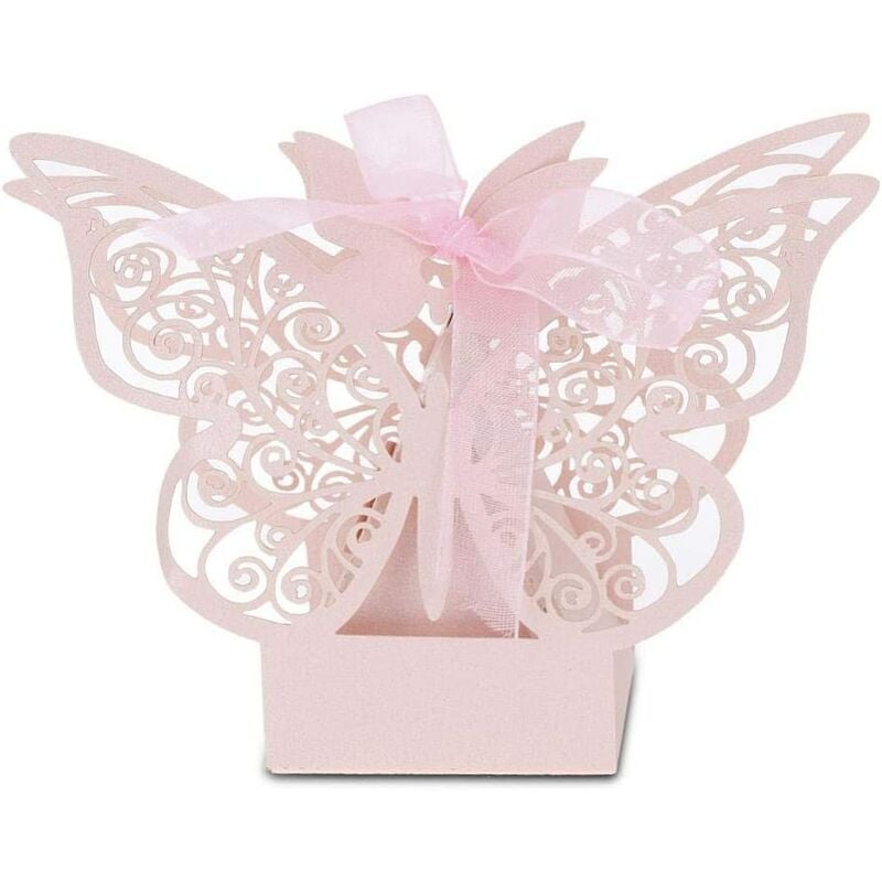 100 PCS Box Candy Boxes for Wedding Multicolor Cube Butterfly Candy Box Foldable Chocolate Sugar Boxes for Birthday Party Wedding Party Favor (Pink)