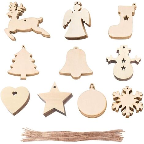 100 Pcs Christmas Decoration Wood Crafts Deco Christmas Wood Ornaments Pendant Hanging Christmas Decoration Wood Christmas Tree Wooden Chip Pendant