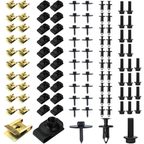 100 Pcs Clips de Fixation Voiture, Vis Et Boulons de Voiture, U-Clip Fixation, Écrou et Clip Garde-Boue Automobile, Agrafes Carrosserie, Vis Soubassement, Vis d'Aile Carrosserie