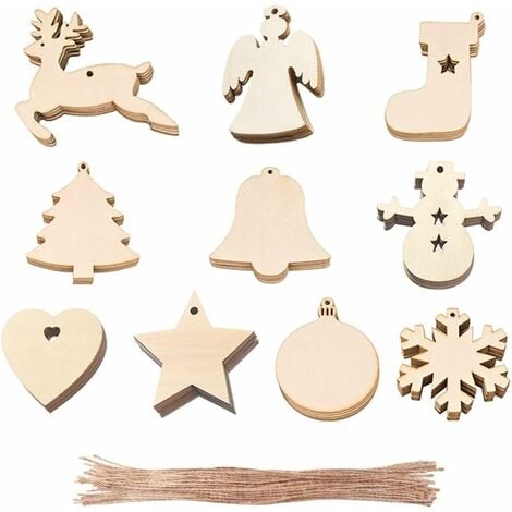 100 Pcs Decoration Noel Bois Artisanat Deco Noel Bois Ornements Pendentif Suspension Decoration Noel Bois Sapin de Noel Puce de Bois Pendentif JUNJUN