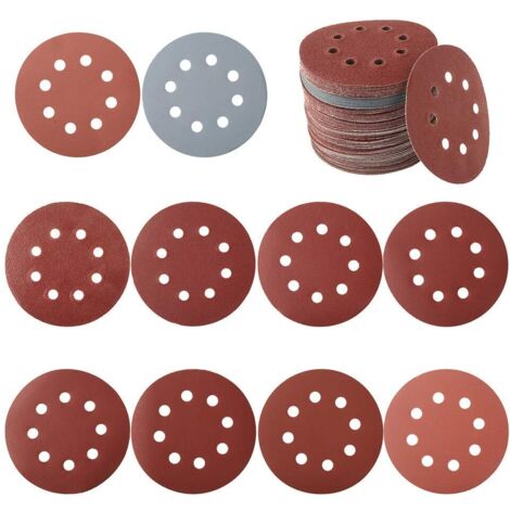100 PCS Disque de ponçage 125mm, Disque abrasif circulaire, Papier abrasif ponceuse, pour grain de 80/180/240/320/400/800/1000/1500/2000/3000