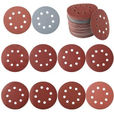 100 PCS Disque de ponçage, disque abrasif, papier sablé, papier de verre pour grain de ponceuse circulaire 80/180/240/320/400/800/1000/1500/2000/3000 125 mm