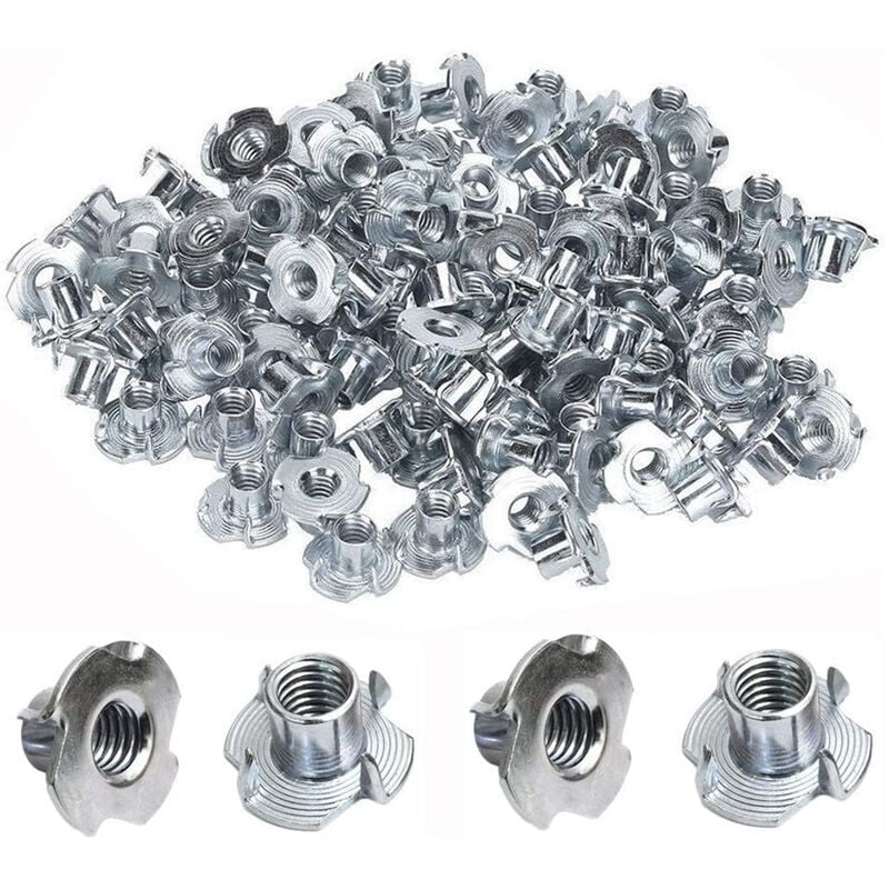 Lot de 100 écrous en T M8 en acier au carbone pour pieds de meubles en bois (10 mm) pour la fixation de pièces fabriquées