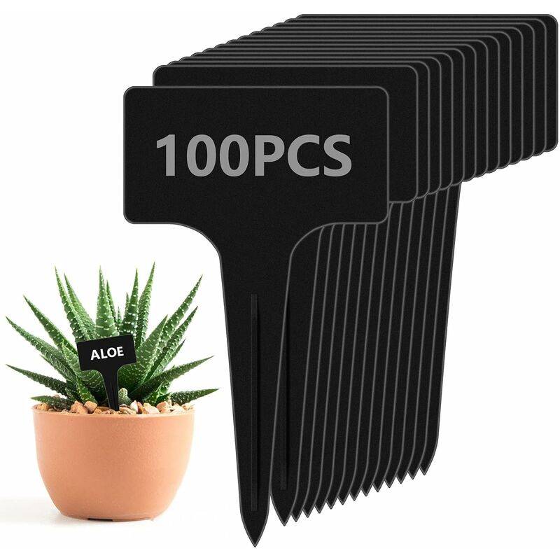 Un paquet de 100 mini logos de plantes, piquets de plantes en plastique en forme de t, logos de plantes noires pour étiquettes, plantes résistantes