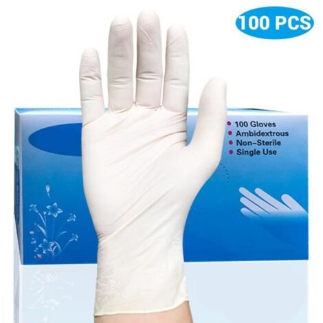 100 pcs Gants Jetables En Latex Blanc gants Extensibles Forts pour La Maison Alimentaire Utilisation En Laboratoire L