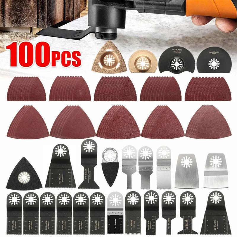 100 Pcs Lame oscillant Scie multifonctions,Accessoires Outils oscillants Multitool pour Fein Multimaster Dremel Dewalt Einhell pour bois, métal,
