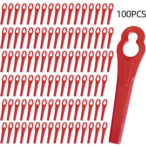 100 Pcs Lames en Plastique de Rechange, Lame Coupe Bordure Tondeuse à Gazon en Plastique Lames pour Jardin et Pelouse Coupe Bordures (Rouge)