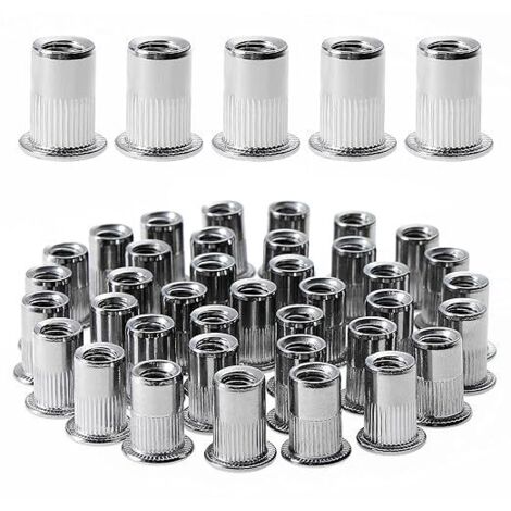 100 Pcs M4×11 Écrou À Rivet Fileté À Tête Plate,Écrous À Riveter Fileter En Acier Inoxydable,Assortiment Inserts Filetés Pour Metal Plastique(Argent 9mm×11mm)