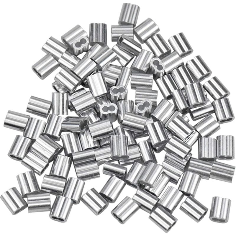 100 Pcs Manchons en Aluminium, Ferrules en Aluminium de Câble Métallique, Clip à Sertir en Aluminium avec Double Embouts pour Câbles Métalliques,