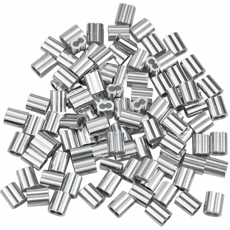 Beijiyi - 100 Pcs Manchons en Aluminium, Ferrules en Aluminium de Câble Métallique, Clip à Sertir en Aluminium avec Double Embouts pour Câbles