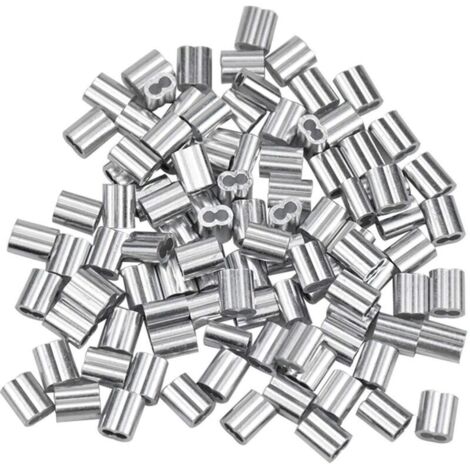 100 Pcs Manchons en Aluminium, Ferrules en Aluminium de Câble Métallique, Clip à Sertir en Aluminium avec Double Embouts pour Câbles Métalliques(2 mm)
